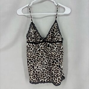 Victoria’s Secret Leopard Print Lace Trim Satin Cami Tank Top Medium M Lingerie